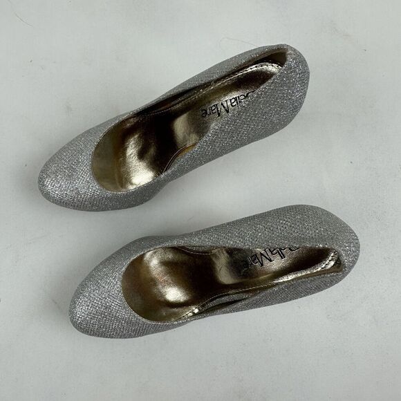 Bella Marie Tamika Mesh Silver Stiletto Platform Heels Closed Toe Pumps Size 7 - Picture 3 of 11